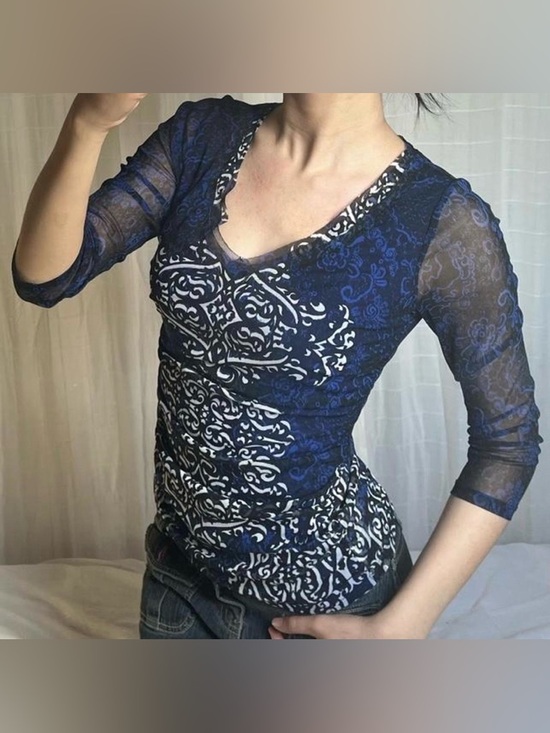 INC International Concepts Tops - INC International Concepts Medallion Print Mesh V-Neck Top - Size Medium